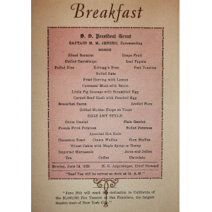 Gastronomia - Menù di bordo originale-colazione. 24 giugno, 1929.