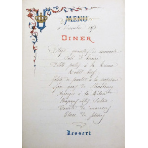 Gastronomia - Menù originale-pranzo quotidiano di Umberto I di Savoia. 11 dicembre 1873.