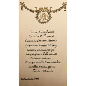 Gastronomia - Menù originale. Francia, martedì 24 marzo 1900 circa.