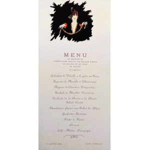 Gastronomia - Menù originale Art Decò, Association Amicale des Anciens élèves du Collège de Roanne. Roanne, 17 gennaio 1926.