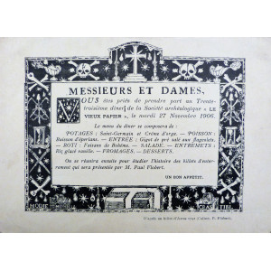 Gastronomia - Menù originale-Société archéologique. Parigi, 1906.