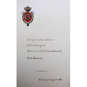 Gastronomia - Menù originale-pranzo quotidiano di Vittorio Emanuele III di Savoia. Roma, Palazzo del Quirinale, 3 giugno 1911.
