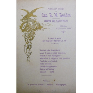 Gastronomia - Menù originale Ristorante Rondoletti. Torino, 17 novembre 1895.