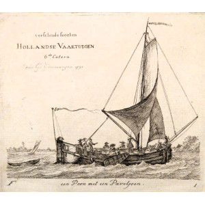 Imbarcazione - Een poon met een Paviljoen. Rotterdam,  Gerrit Groenewegen, 1789-1791.