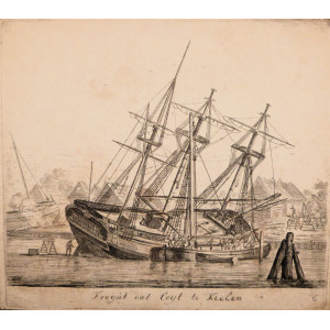 Imbarcazione - Fregat dat leijt te kielen. Rotterdam,  Gerrit Groenewegen, 1789-1791.