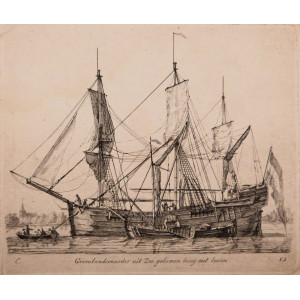 Imbarcazione - Groenlandvaarder uit zie gekomen bezig met lossen. Rotterdam,  Gerrit Groenewegen, 1789-1791.