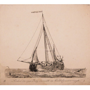 Imbarcazione - Hoeker die zijn Beug inzeilt en Cabbelijaauw vangt. Rotterdam,  Gerrit Groenewegen, 1789-1791.
