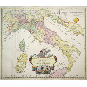 Italia cursoria seu tabula geographica. Norimberga, Johannes Baptiste Homann, 1720 circa.
