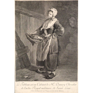 Jeune femme vendeuse de poisson. Parigi, Voyez le Jeune, 1760 circa.