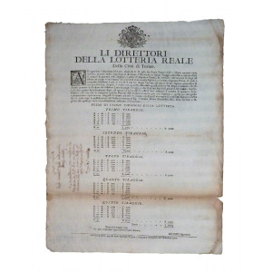 Li direttori della lotteria Reale della città di Torino. Torino, Pietro Giuseppe Zappata e figliuolo, 1743. 