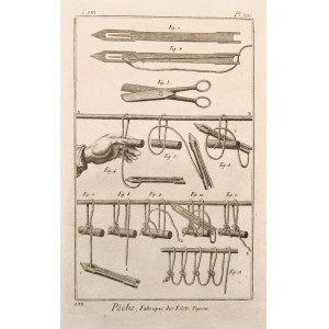 Pesca - Pêche, Fabrique des Filets. Pigeons - Planche XXI. Parigi, 1751.