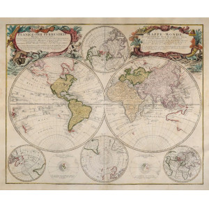 Planiglobii Terrestris Mappa Universalis Utrumq Hemisphærium Orient. et Occidentale. Norimberga, eredi Homann, 1746.