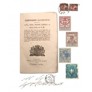 Regno di Sardegna - Poste - Dizionario alfabetico delle città, terre, borghi, castelli, ec. degli stati di S.M.  [...] e l'assegnazione dell'ufficio di posta [...]. Torino, Stamperia Reale, 1789.