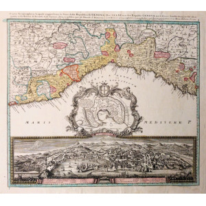 Carta geographica la quale rappresenta lo Stato della Repubblica di Genova. Norimberga, eredi Homann, 1734.