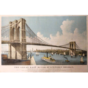 The Great East River suspension bridge. Connecting the cities of New York and Brooklyn. New York, Currier & Ives, 1886.