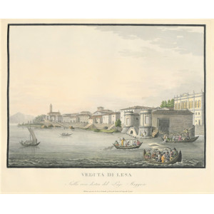 Veduta di Lesa sulla riva del Lago Maggiore . Milano, Gioachino Bettalli, 1810 circa.