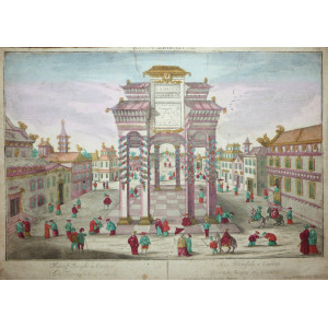 Veduta ottica - Arco trionfale a Canton. Augsburg, Probst, 1740 circa.