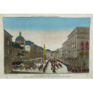 Veduta ottica - Vuë d'optique nouvelle representant la procession du S. Sacrement, le jour de la feste Dieu, a Vienne, en Autriche. Parigi, Basset, 1780 circa.
