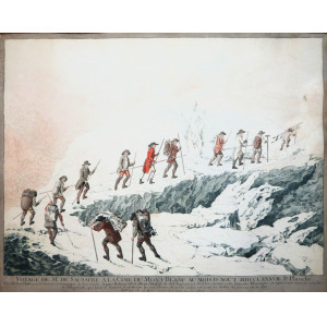 Voyage de Mr. De Saussure a la cime du Mont-Blanc au mois d'août MDCCLXXXVII. Ire. planche. Basilea, Christian von Mechel, 1790.