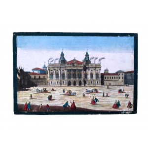 Veduta ottica remondiniana - Vüe de la façade du Chateau du côté de la grosse Doire avec l’illumination à Turin. Bassano del Grappa, Remondini, 1770 circa.