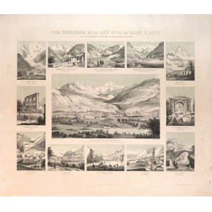 Vue principales de la cité et de la Vallée d'Aoste, des eaux minérales et des plus hates montagnes d'Europe. Torino, f.lli Doyen, 1851.