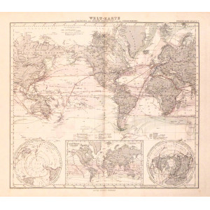 Welt-karte zur übersicht der meeres-strömungen und des schnellverkehrs. Gotha, Justus Perthes, 1882.